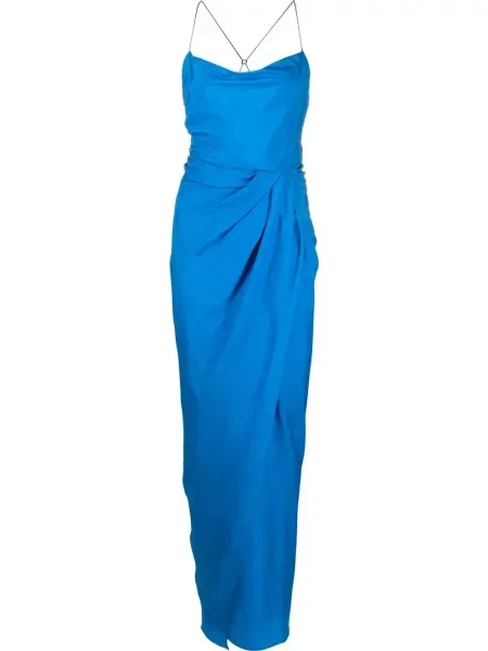Rochie maxi Gauge81 de mătase drapată albastru