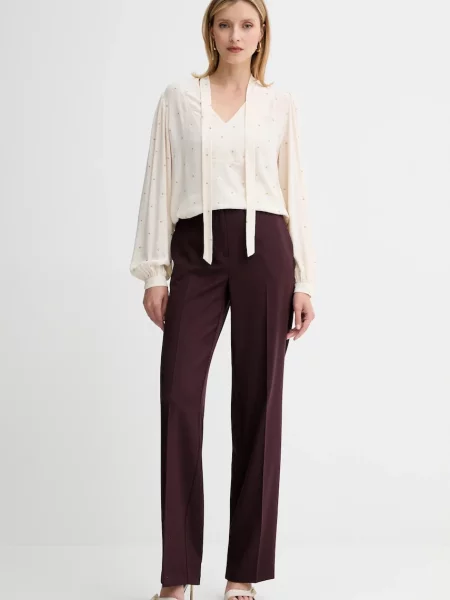 Twinset spodnie z dodatkiem wełny proste high waist fioletowy