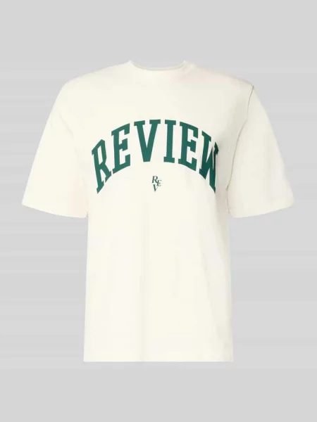 T-shirt z nadrukiem z logo i okrągłym dekoltem Review biała