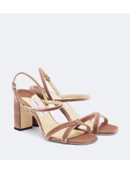 Aksamitne sandały Jimmy Choo z otwartą piętą różowe