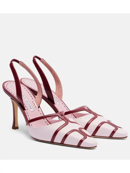 Pantofi cu toc Manolo Blahnik din piele slingback roz