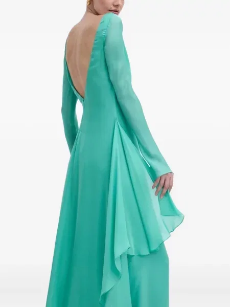 Rochie maxi Luisa Spagnoli cu volane de costum verde