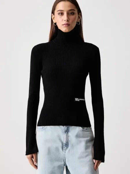 Pulover Karl Lagerfeld Jeans cu guler înalt negru