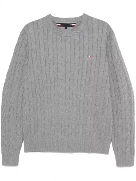 Pulover Tommy Hilfiger cu decolteu rotund gri