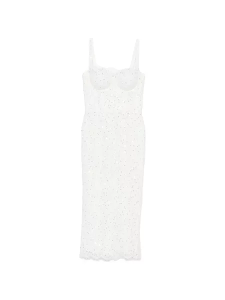 Rochie midi Adamaris cu broderie din dantelă alb