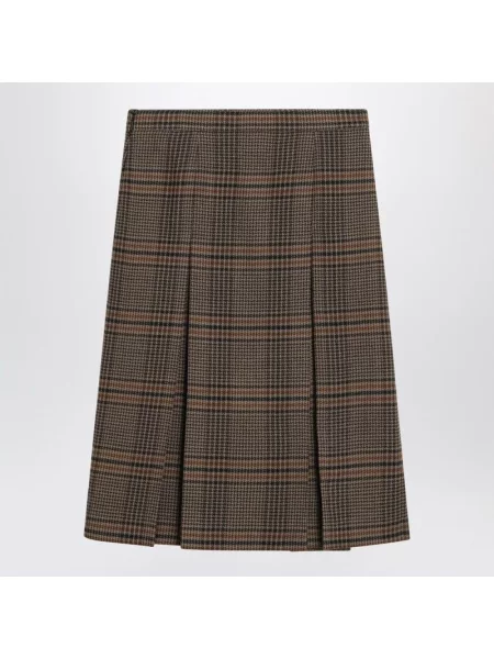 Spódnica midi Saint Laurent z kaszmiru w kratę brązowa