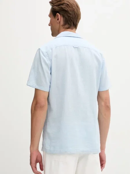 Koszula casualowa o kroju regular fit z mieszanki lnu i bawełny Tommy Jeans niebieska