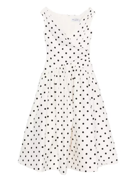 Rochie midi Self-portrait cu buline până la genunchi de costum alb