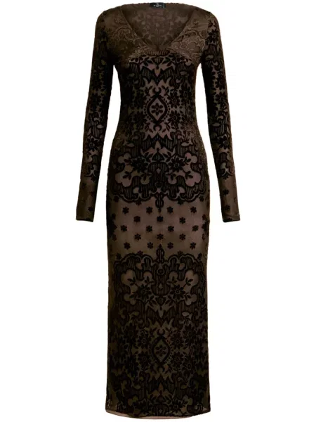 Aksamitna sukienka Etro z wzorem paisley garniturowa czarna
