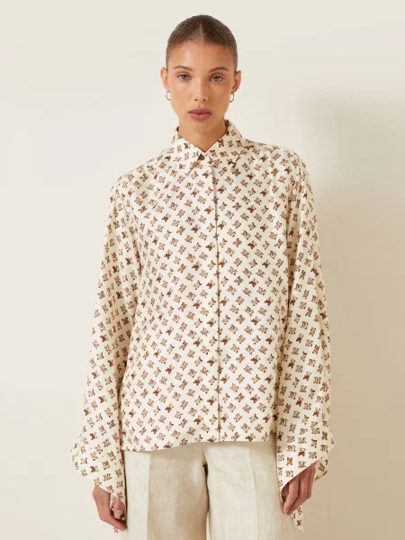 Max Mara Halenka Obice Z Hedvábí krémová / tmavě hnědá