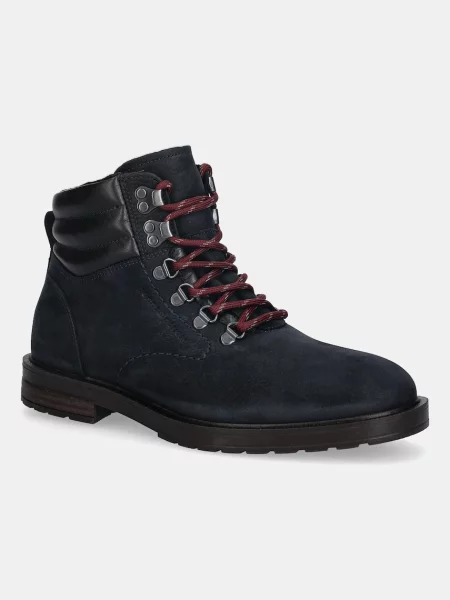Tommy Hilfiger buty nubukowe CLEATED HILFIGER WRM HOOK BOOT granatowy
