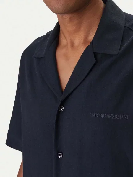 Сорочка повсякденна Emporio Armani темно-синій льон/віскоза синя