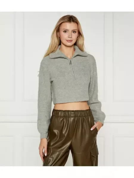 Patrizia Pepe Pulover | Cropped Fit cu adaos de lână gri