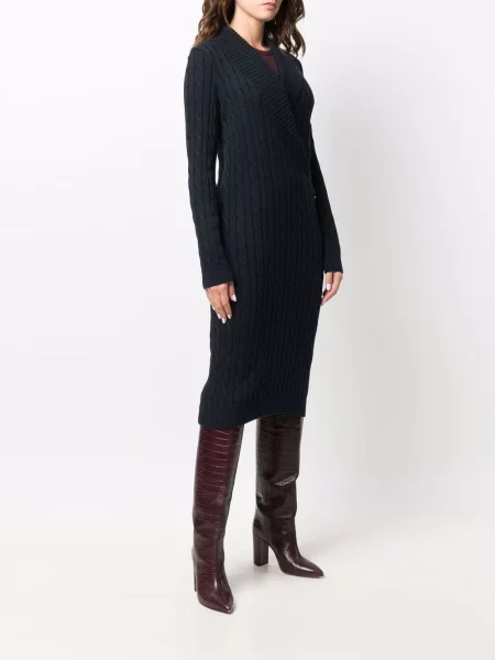 Πλεκτός φόρεμα με βολάν Lauren Ralph Lauren κρουαζέ μπλε