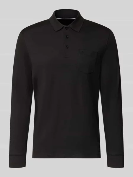 Koszulka polo o kroju regular fit z mieszanka bawełny z brustasza Bugatti czarna