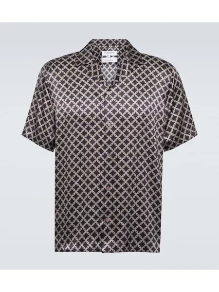 Svilena srajca Frescobol Carioca s potiskom rjava