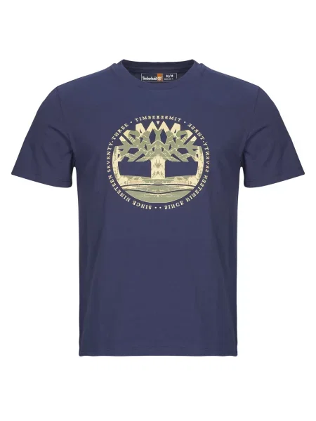 Grafika majica Timberland s kratkimi rokavi z avtogramom modra