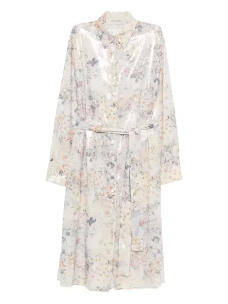 Rochie tip cămașă Golden Goose cu paiete cu model floral până la genunchi auriu