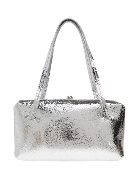 Кожена кожена чанта Jil Sander сребристо