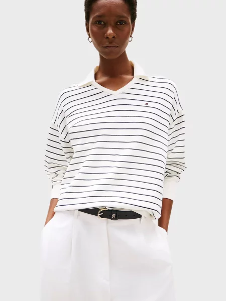 Смугасте поло Tommy Hilfiger з джерсі біле
