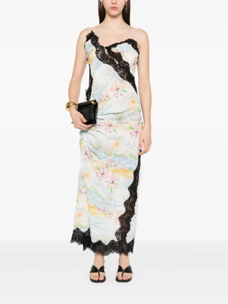 Rochie midi Christopher Esber cu model floral cu imagine până la genunchi alb