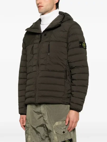 Geacă Stone Island cu glugă cu strasuri verde