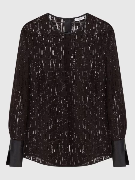 Блуза в ажурний візерунок з ланцюжками Peserico чорна