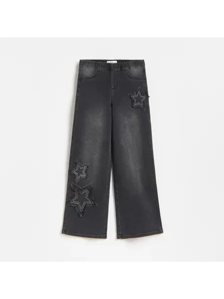 Reserved Wide leg jeggings felvarrókkal fekete