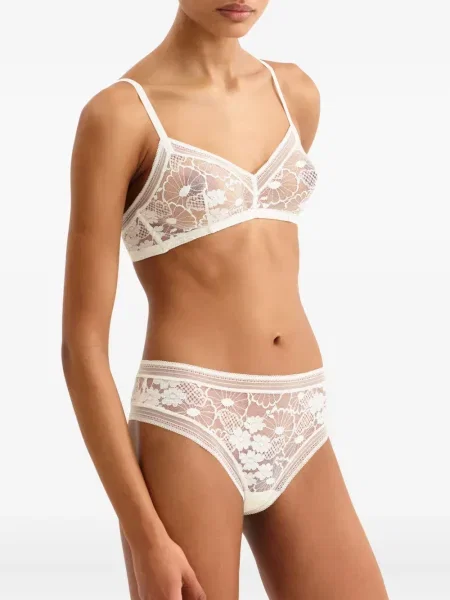 Chiloți tanga Eres cu model floral din dantelă alb