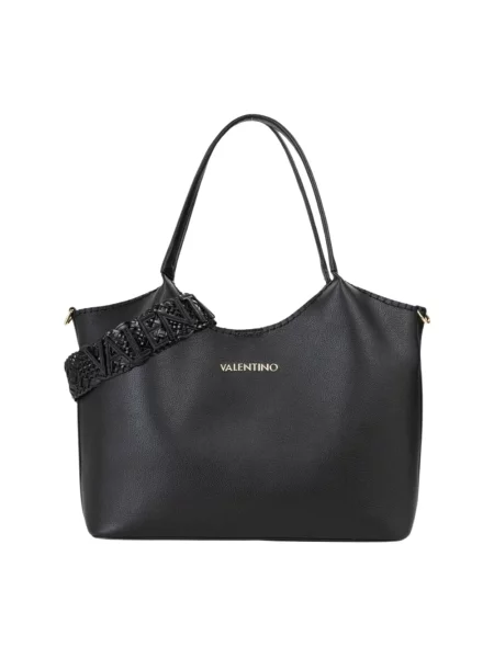 Lniana shopperka Valentino By Mario Valentino czarna