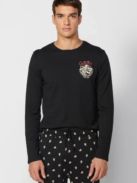 KOROSHI Pijama lungă gri / roșu negru