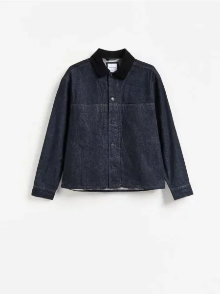 Reserved Geacă din denim cu guler metalizat albastru