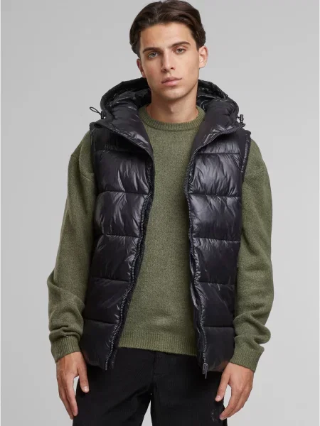 Vestă Urban Classics cu glugă negru