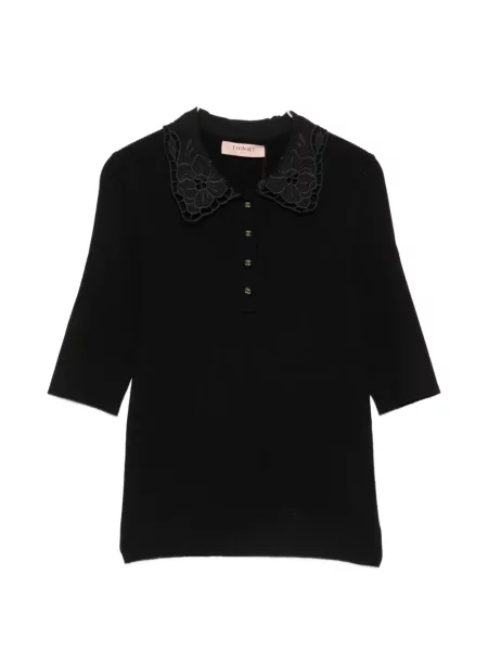 Gulerat tricou polo Twinset din dantelă negru
