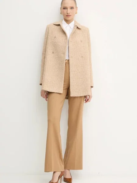 Morgan spodnie PETAL.F proste high waist PETAL.F beżowy