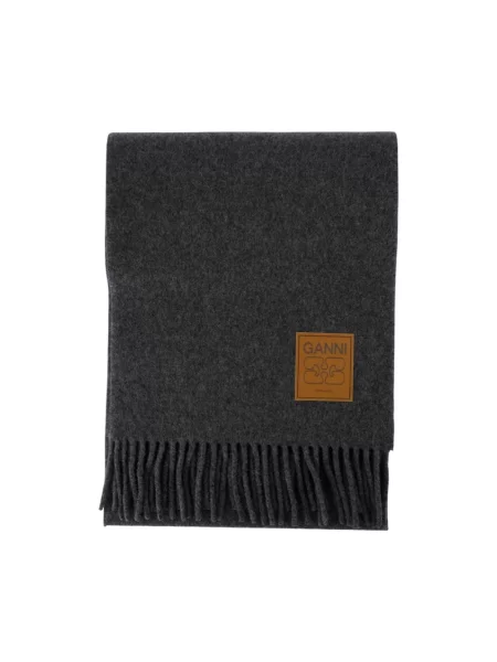 GANNI szalik wełniany Double Face Wool Solid gładki szary