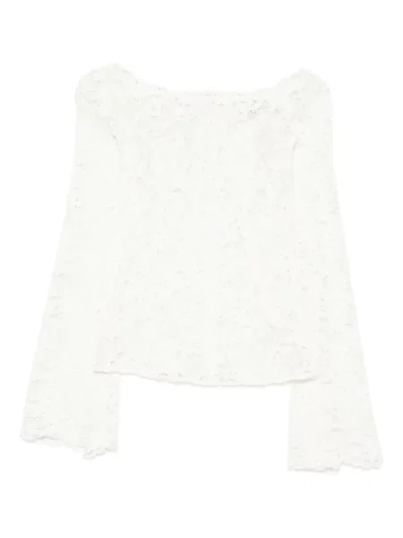 Top Manuri din dantelă alb