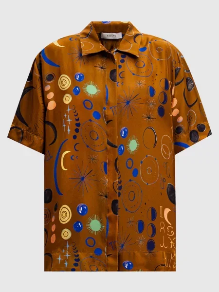 Блуза Montauk із шовку в принт Asceno коричнева