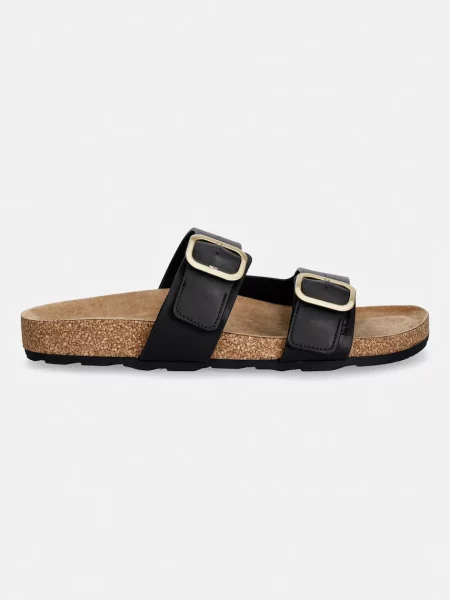 Tommy Hilfiger Šľapky Leather Double Strap Cork Sandals čierna