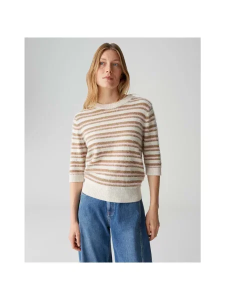 Sweter z dzianiny z prążkowanymi wykończeniami Opus różowy