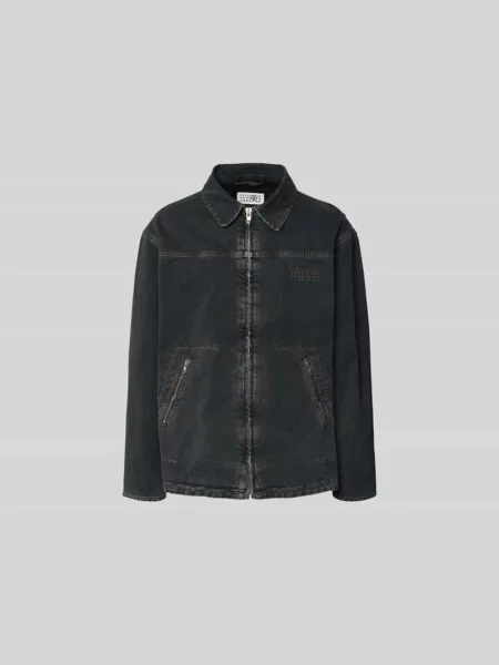 Kurtka w tkaninie stylizowanej na denim z wykładanym kołnierzem Mm6 Maison Margiela czarna