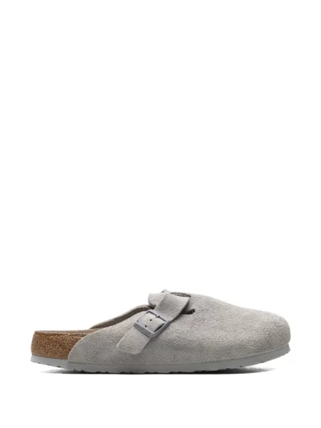 Papuci de casă Birkenstock din piele de căprioară fără armătură gri