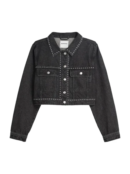 Bershka Geacă de primăvară-toamnă denim negru