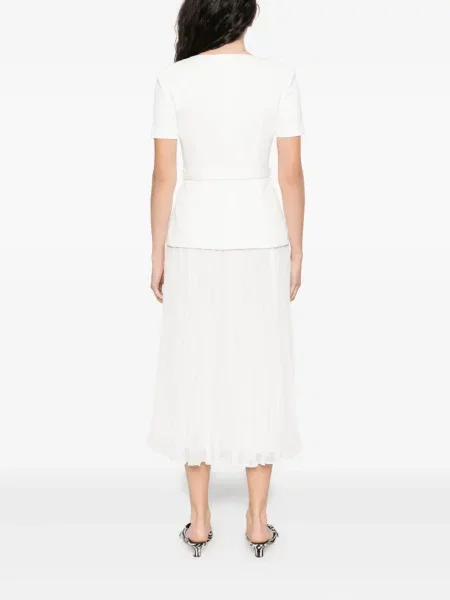 Rochie midi Self-portrait cu decolteu în V până la genunchi de costum alb