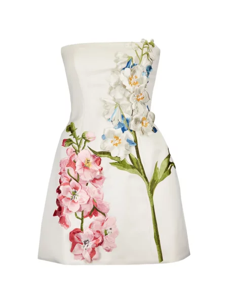 Rochie mini Leo Lin cu model floral fără bretele alb