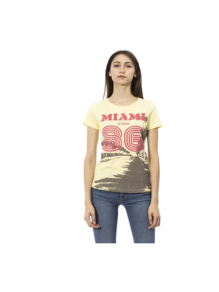 Koszulka Trussardi z krótkim rękawem z okrągłym dekoltem casual żółta