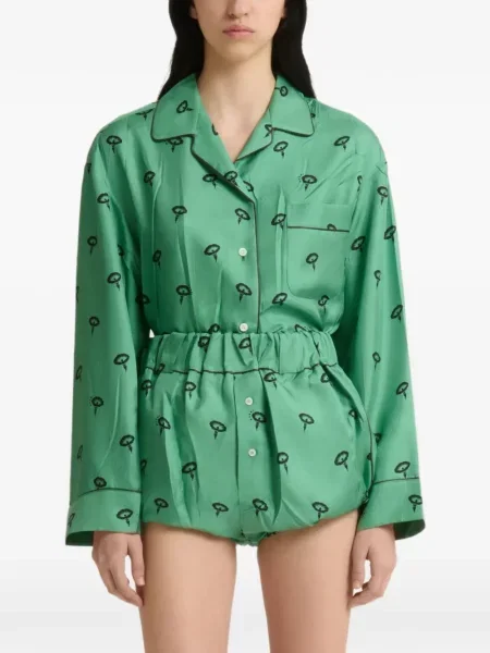 Pantaloni scurți Marni de mătase cu model floral cu imagine verde