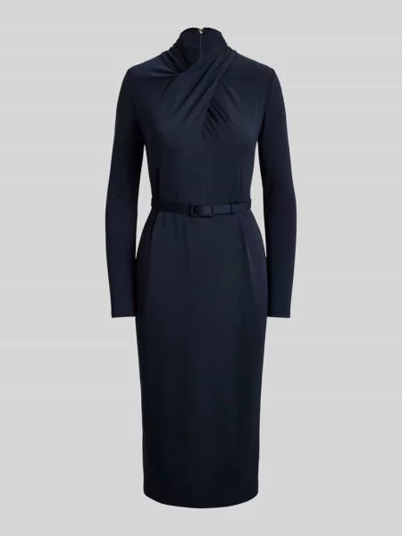 Sukienka midi z drapowanym kopertowym kołnierzem Lauren Ralph Lauren granatowa