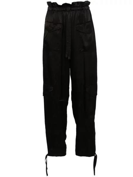Pantaloni cargo Ganni din satin negru
