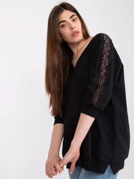 Bluză Fashionhunters din dantelă negru